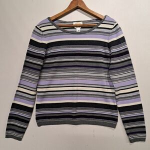 Talbots Made In Italy 100% Merino Wool Purple Striped Sweater Petite Medium